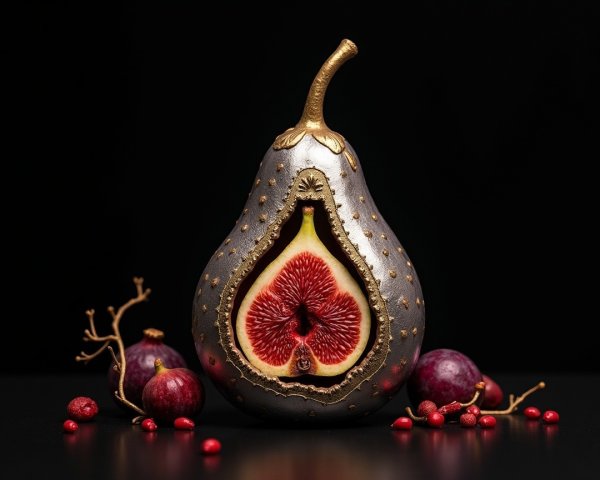Still Life of a Half-Cut Fig with Surrounding Fruits