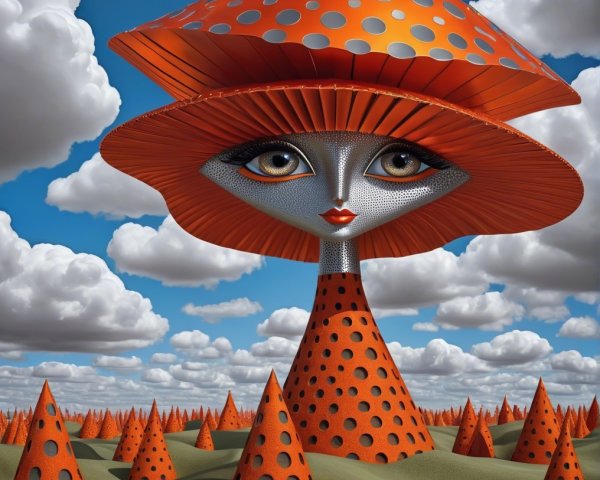 Surreal Landscape with Giant Figure and Vibrant Colors