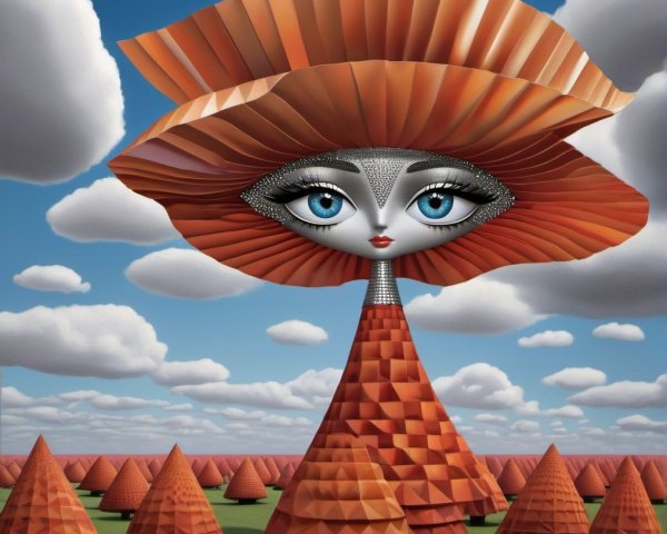 Surreal Landscape with Flower-Like Towering Figure