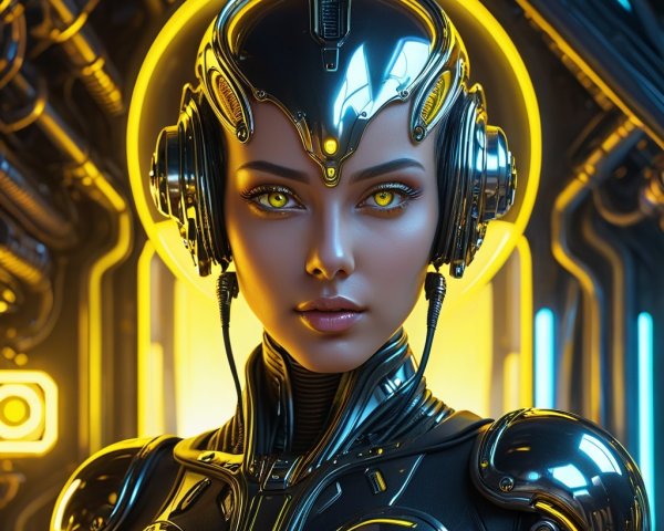 Futuristic humanoid character with metallic features