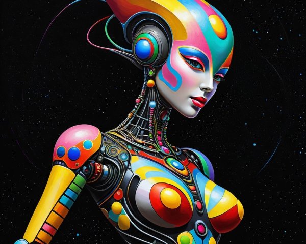 Vibrant Humanoid Robot with Colorful Design Elements