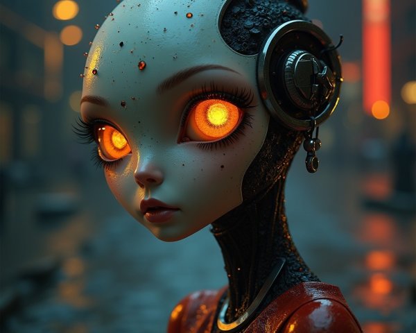 Futuristic Humanoid Figure in Urban Environment