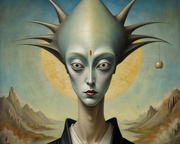 Alien Figure with Blue Skin in Serene Landscape