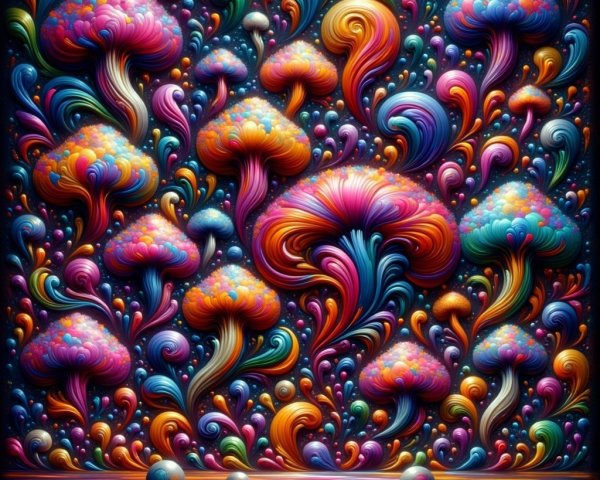 Surreal Landscape of Colorful Jellyfish Forms