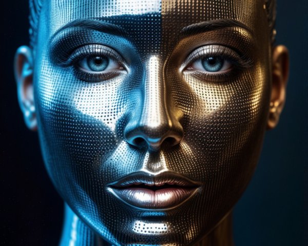 Futuristic Humanoid Face with Metallic Finishes
