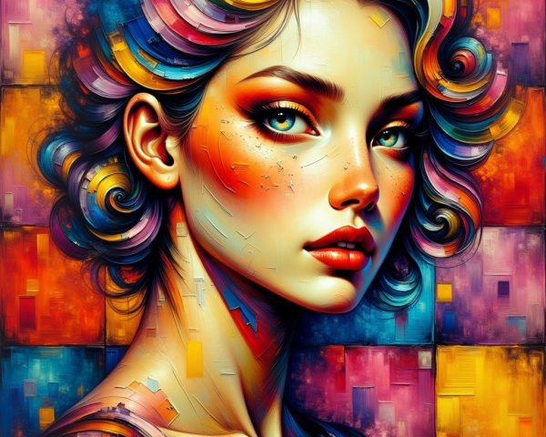 Vibrant Portrait of a Young Woman with Colorful Features