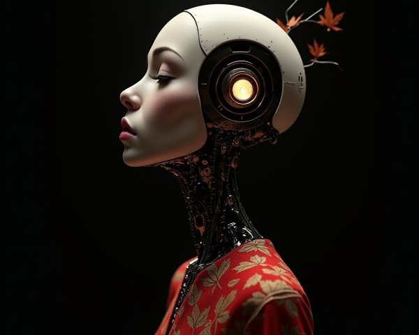 Futuristic humanoid robot blending nature and technology