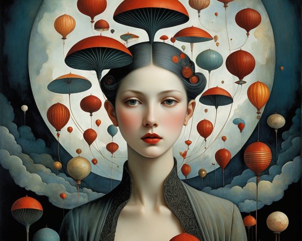 Portrait of a Young Woman with Whimsical Elements