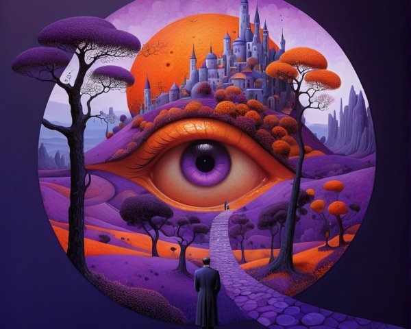 Surreal Landscape Within a Stylized Eye Illustration