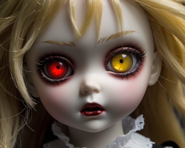 Gothic Doll with Porcelain Skin and Dramatic Features