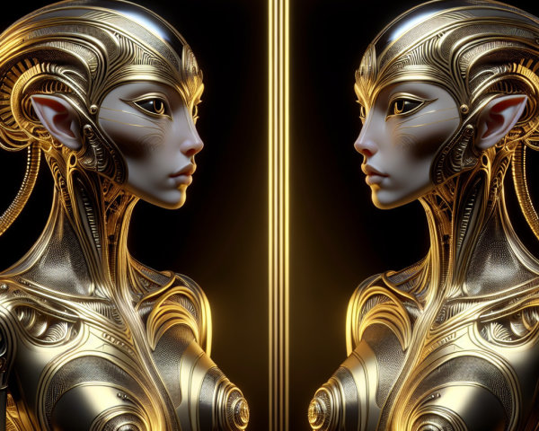Futuristic Robotic Figures with Metallic Features
