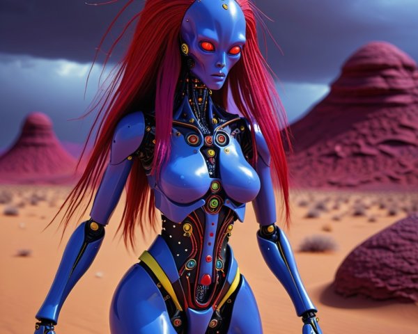 Futuristic Android in Surreal Desert Landscape