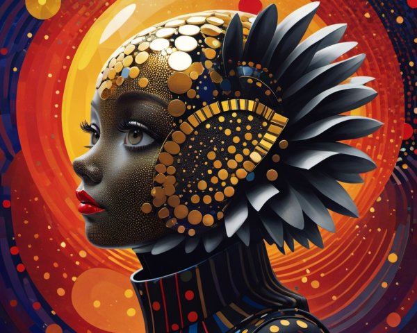 Intricate Illustration of a Woman in Profile with Headdress