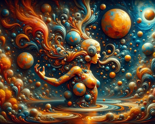 Surreal Cosmic-Themed Woman with Vibrant Colors