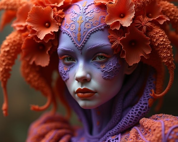 Lavender Fantasy Figure with Intricate Floral Details