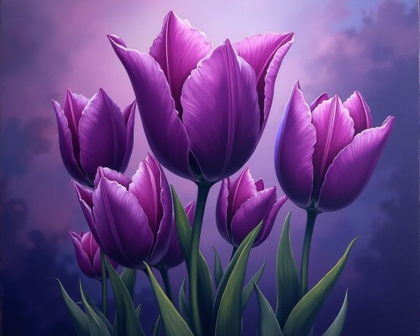 Vibrant Purple Tulips Against a Dreamy Background