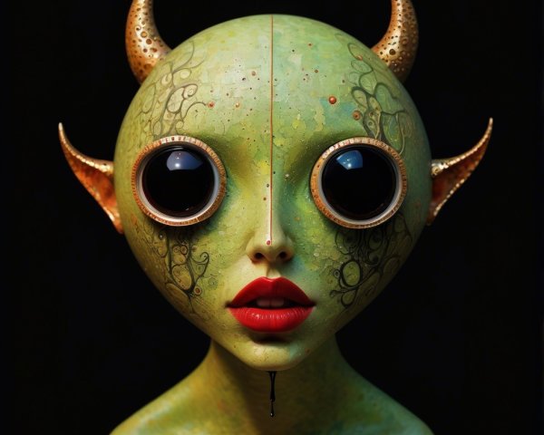 Vividly Painted Alien Figure with Intricate Patterns
