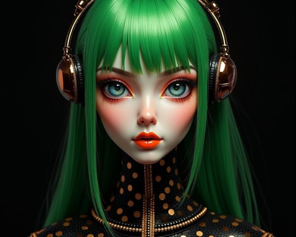 Vibrant Doll with Green Hair and Futuristic Outfit