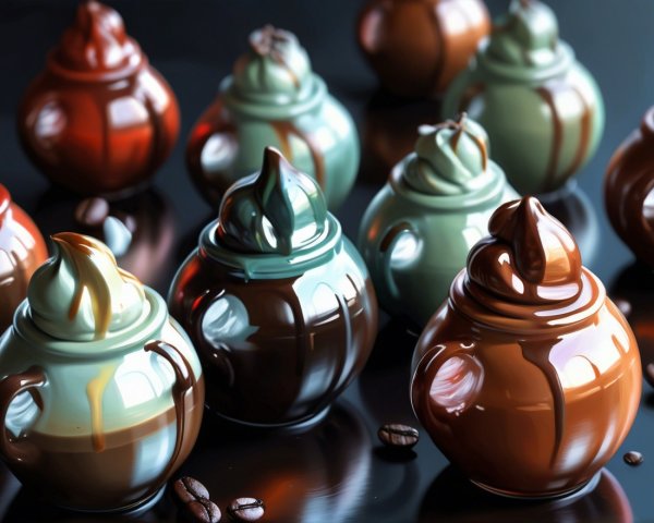 Elegant Jars of Chocolate with Green Toppings Display