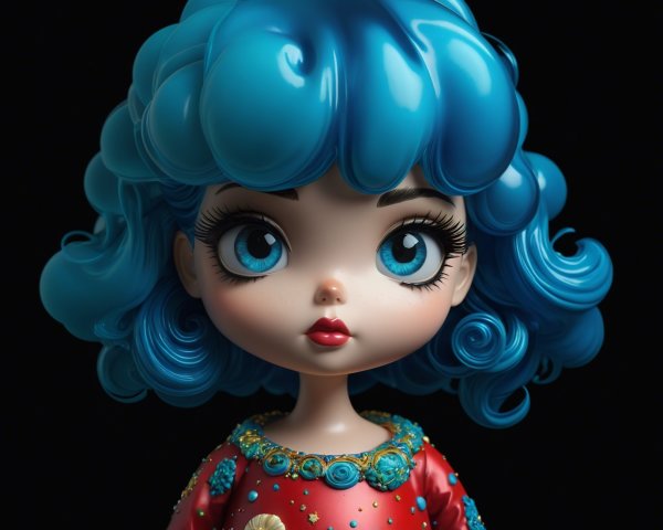 Close-Up of Glossy Chibi Girl Figurine on Black Background
