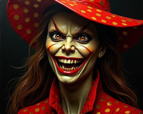 Sinister Clown Character with Exaggerated Features