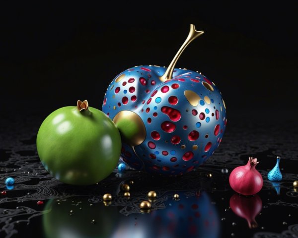 3D Render of Colorful Fruits and Decorative Objects