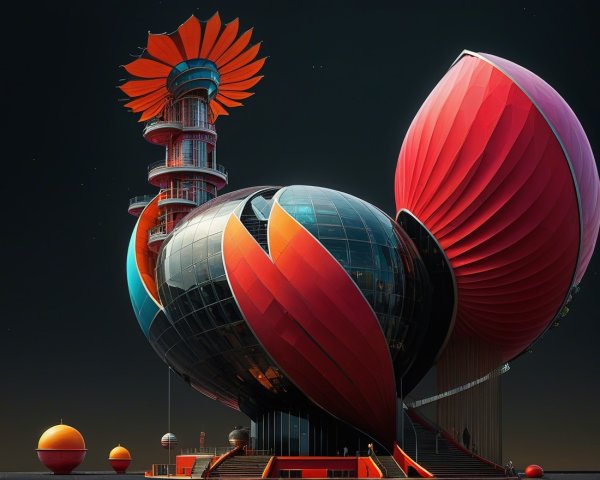 Futuristic Structure with Organic Flower-Like Design