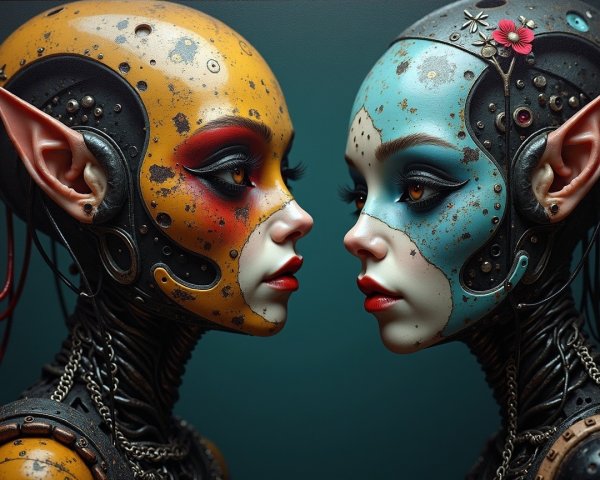 Vibrant Dual Portrait of Humanoid Figures in Color