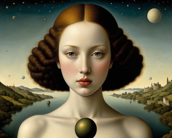 Serene Young Woman in Dreamlike Landscape Art