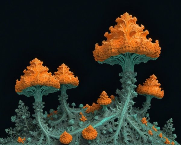 Vivid Fractal Landscape with Mushroom-like Structures