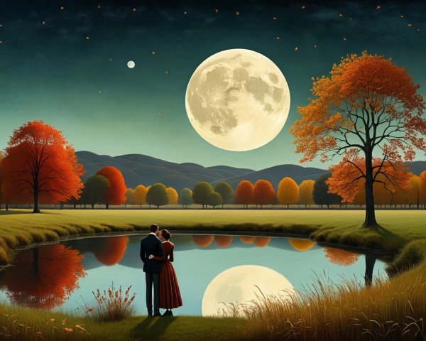 Romantic Twilight Scene by a Tranquil Pond