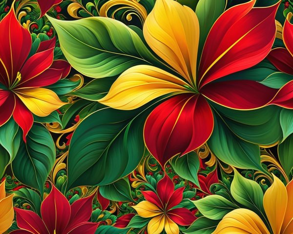 Vibrant Floral Pattern with Rich Colors and Details