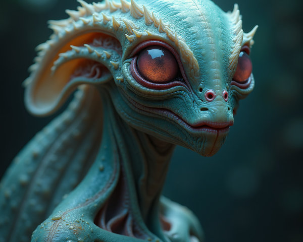 Fantastical Alien Creature with Turquoise Skin and Eyes