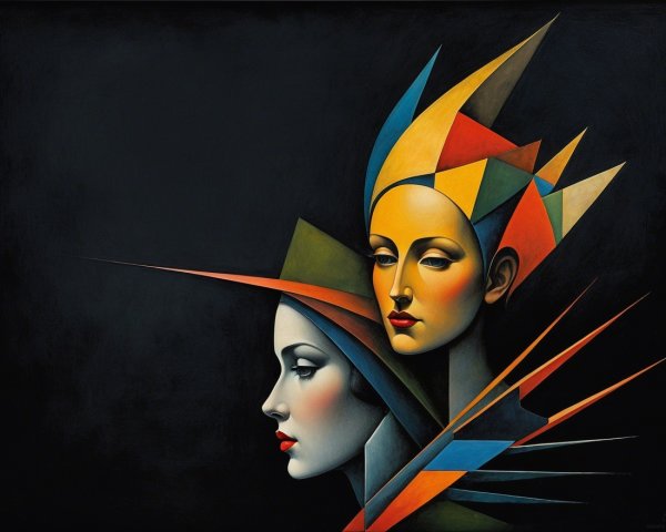 Abstract Female Faces with Geometric Shapes and Colors