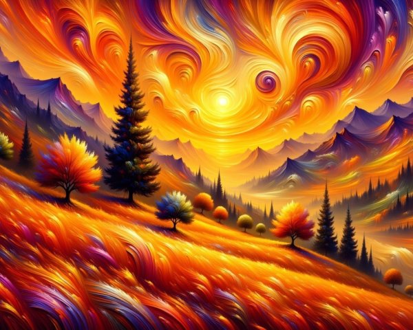Vibrant Landscape with Sunset and Autumn Foliage