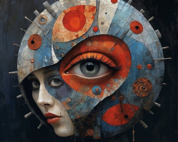 Surreal Female Face with Abstract Colorful Mask
