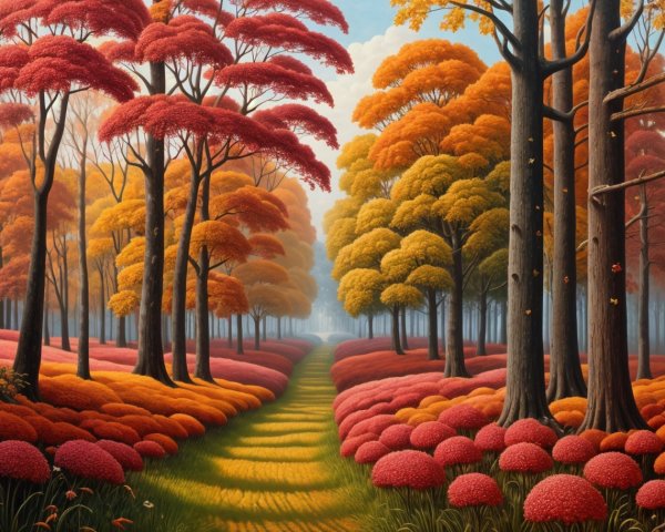 Autumn Landscape with Serene Pathway and Foliage