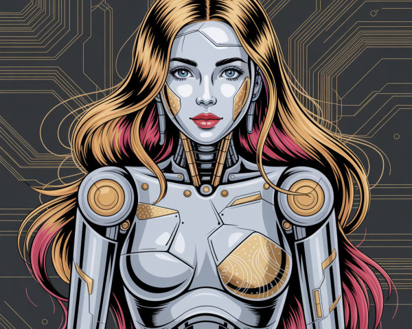 Futuristic Female Robot with Metallic Skin and Circuitry