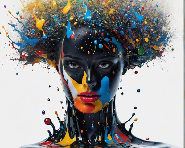Abstract Portrait with Vibrant Colors and Fluid Shapes
