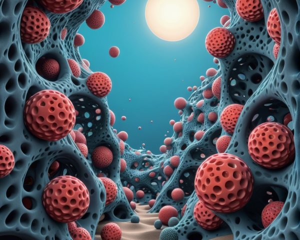 Abstract Surreal Landscape with Colorful Spheres