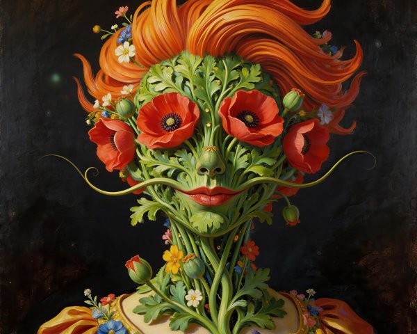 Nature-Inspired Portrait of a Woman in Oil Painting