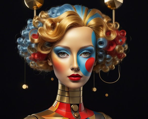 Half-Body Portrait of a Female Robot with Colorful Details