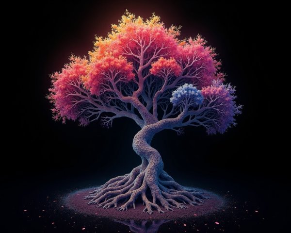 Vibrant Tree with Twisted Trunk and Ethereal Glow