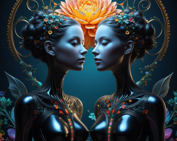Cyborg Women with Lotus and Botanical Elements