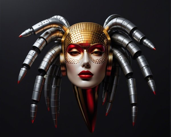 Futuristic Spider-Inspired Mask with Metallic Details