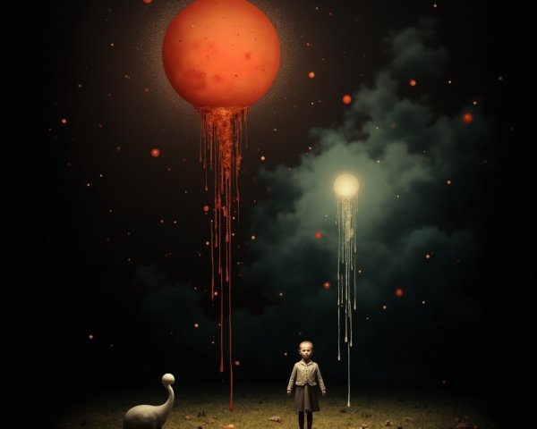 Surreal Scene of Child Under Dual Dripping Suns
