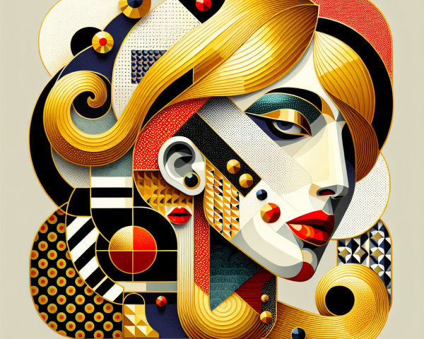 Stylized Portrait of a Woman with Geometric Patterns