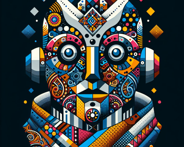 Colorful Abstract Humanoid Robot with Geometric Patterns