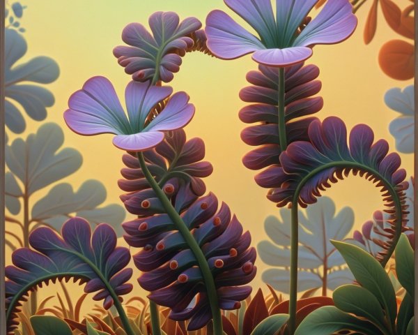 Surreal Landscape with Oversized Fantastical Flowers
