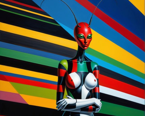 Abstract Figure with Colorful Stripes and Patterns